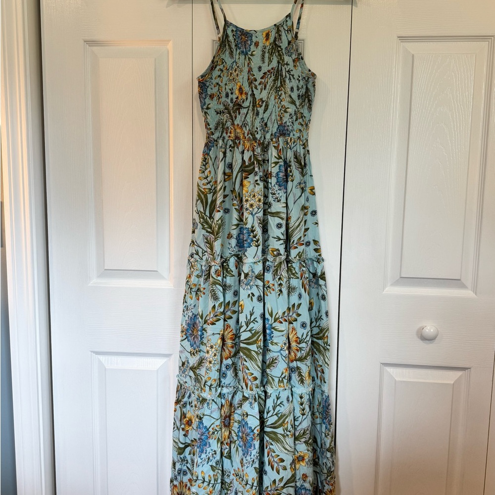 Floral Maxi Dress with Blue and Yellow Pattern